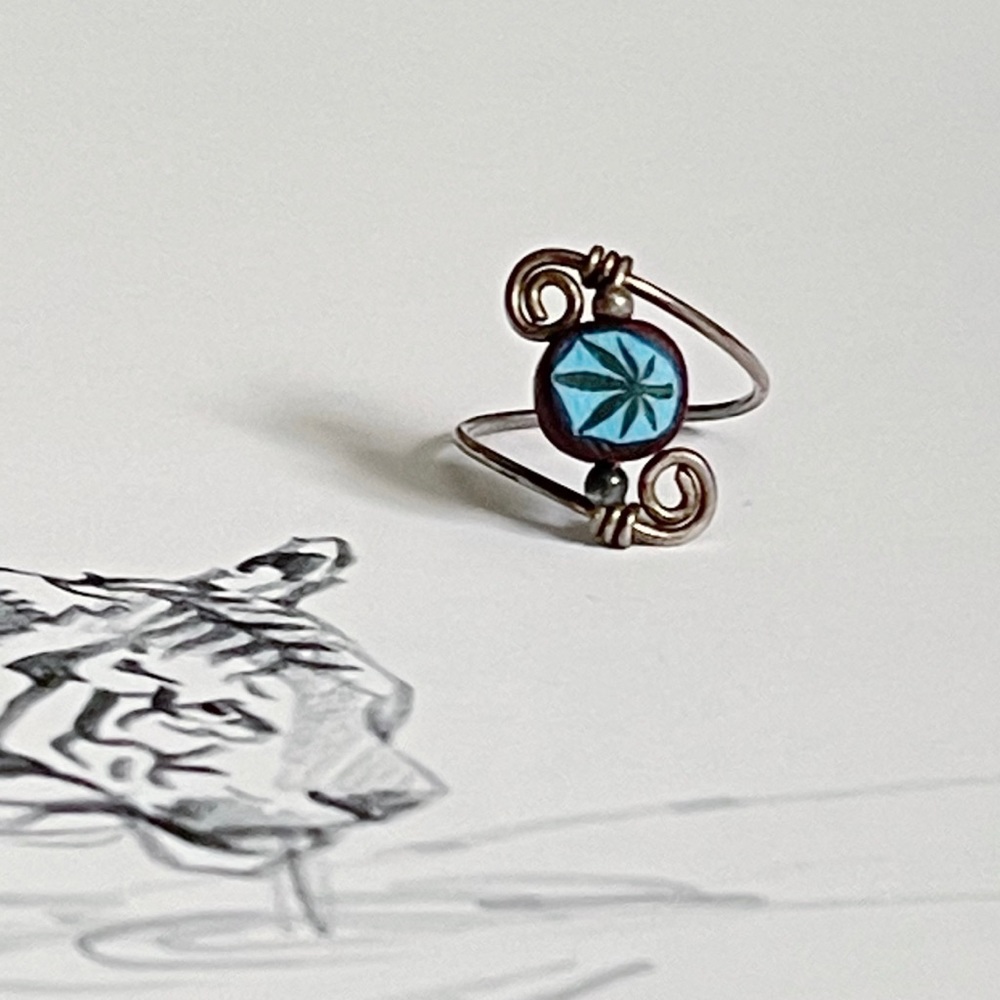 Genuine Vintage 1960s 1970s Clay Silver Tone Leaf Ring